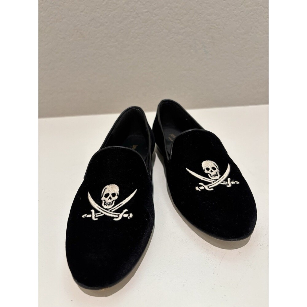 Jon Josef Black Velvet Gatsby Skull Embroidered Luxury Loafers Women’s Size 8
